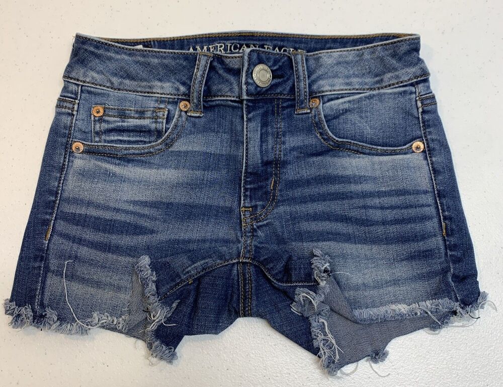 American Eagle Midi Shorts Women’s 00 Super Stretch Whiskers Cut Off Festival